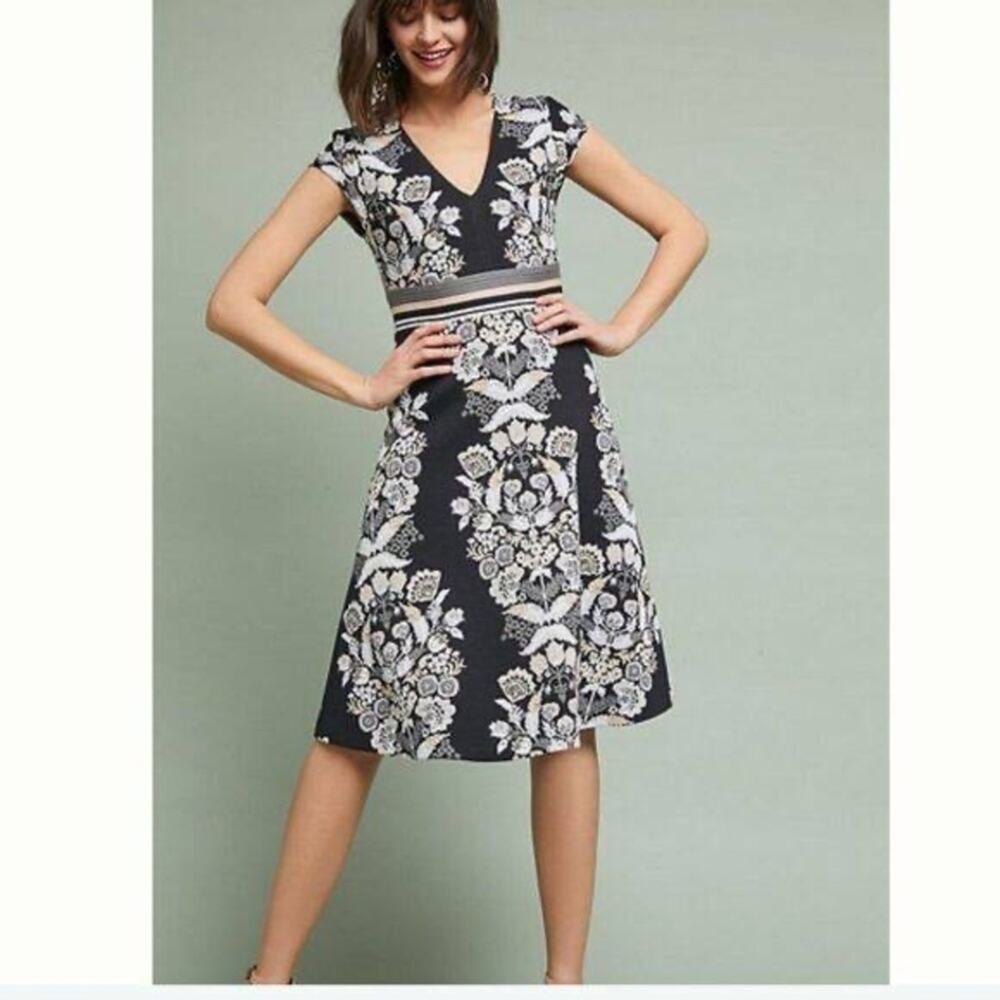 Anthropologie Ett:twa Black Embroidered Soirée Dress Sz.2